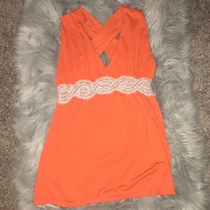 Orange Beaded Tank w/ Criss Cross Back (Size: S)